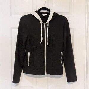 Ann Taylor Loft Women's Size Med Brown Full Zip Up Drawstring Hoodie White Trim